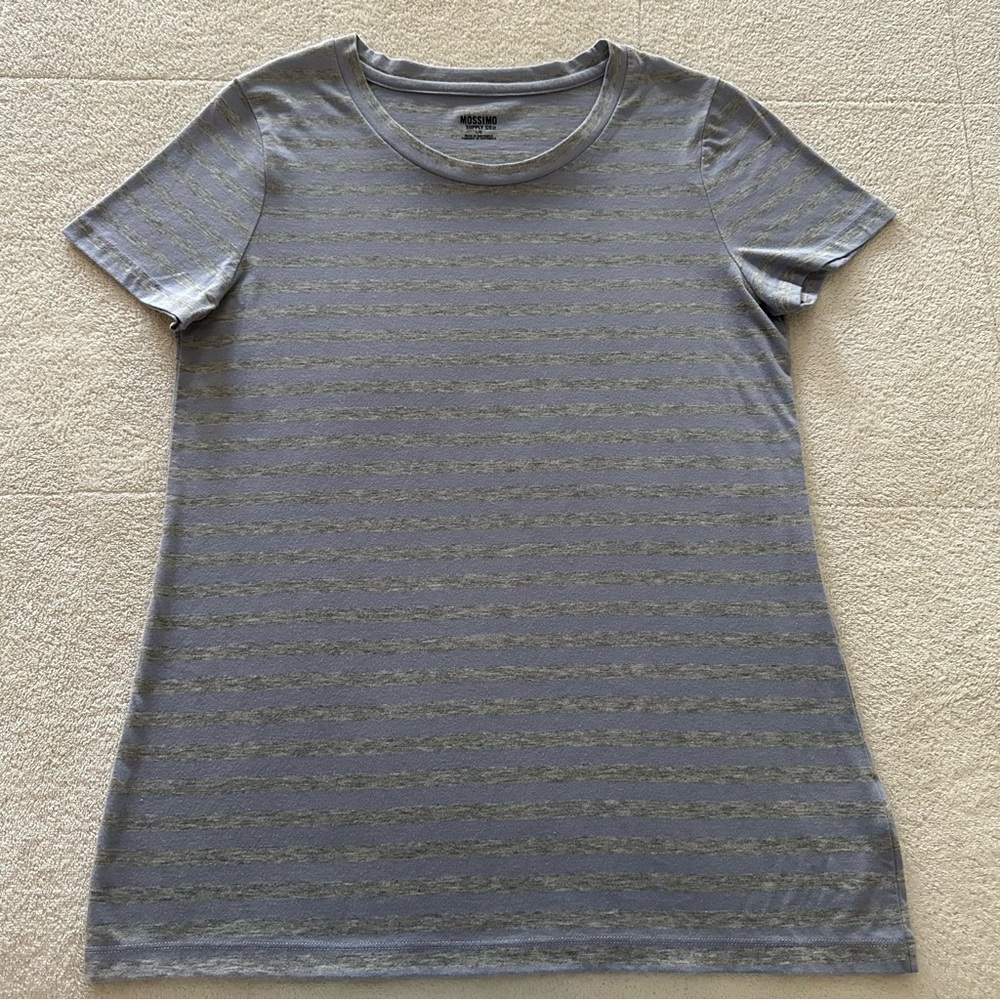 Mossimo Grey & Periwinkle Striped Tee T-shirt Cotton L